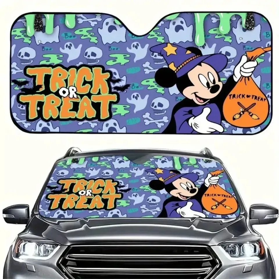 Mickey Witch Trick Or Treat Halloween Pumpkin Car Windshield Sun Shade 3D