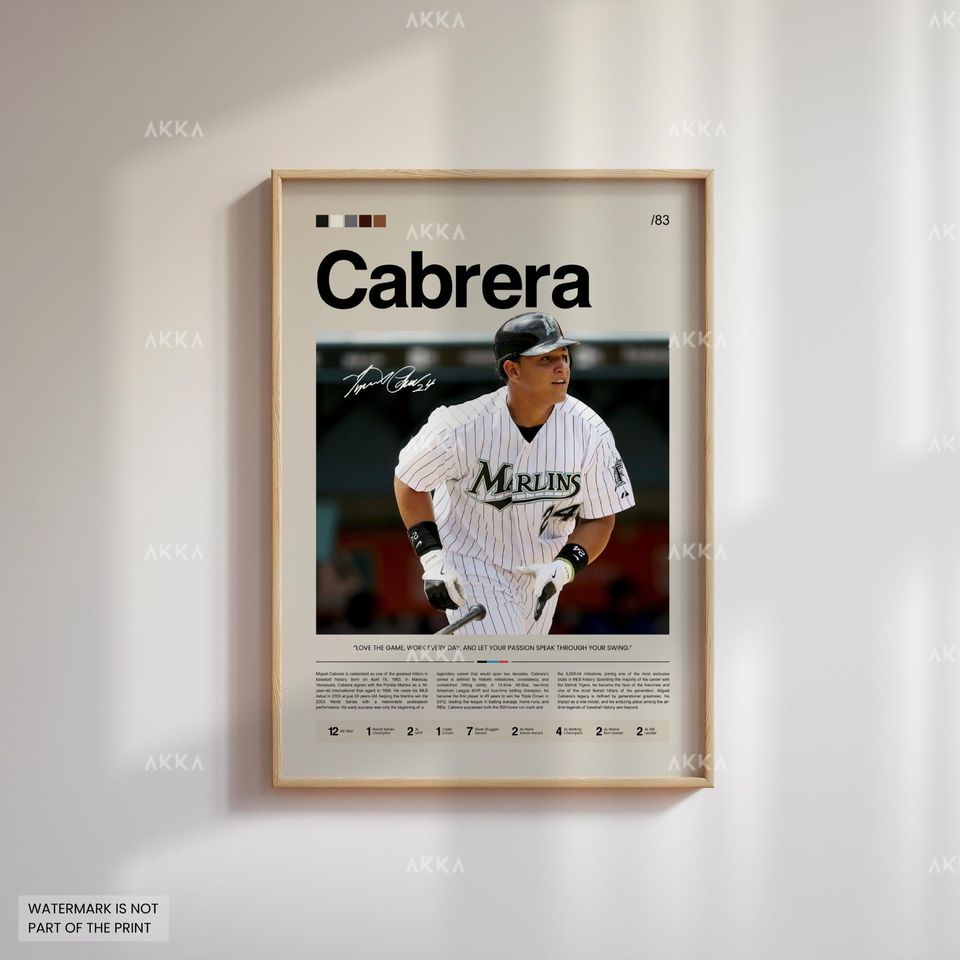 Miguel Cabrera Poster, Florida Marlins Wall Art Print, Framed Baseball Decor