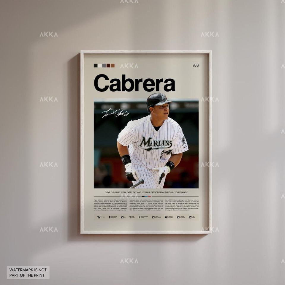 Miguel Cabrera Poster, Florida Marlins Wall Art Print, Framed Baseball Decor