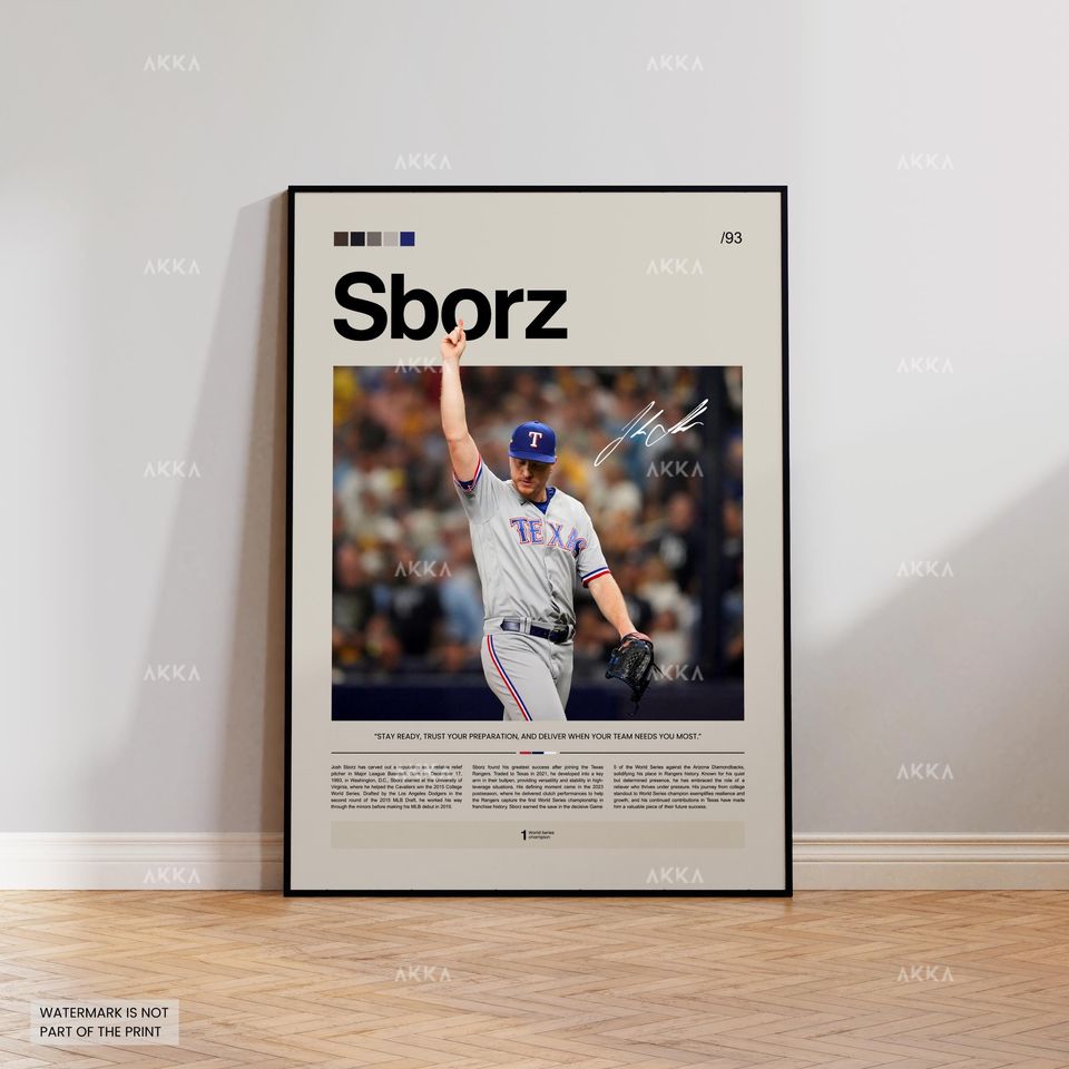 Josh Sborz Poster, Texas Rangers Wall Art Print, Framed Baseball Decor