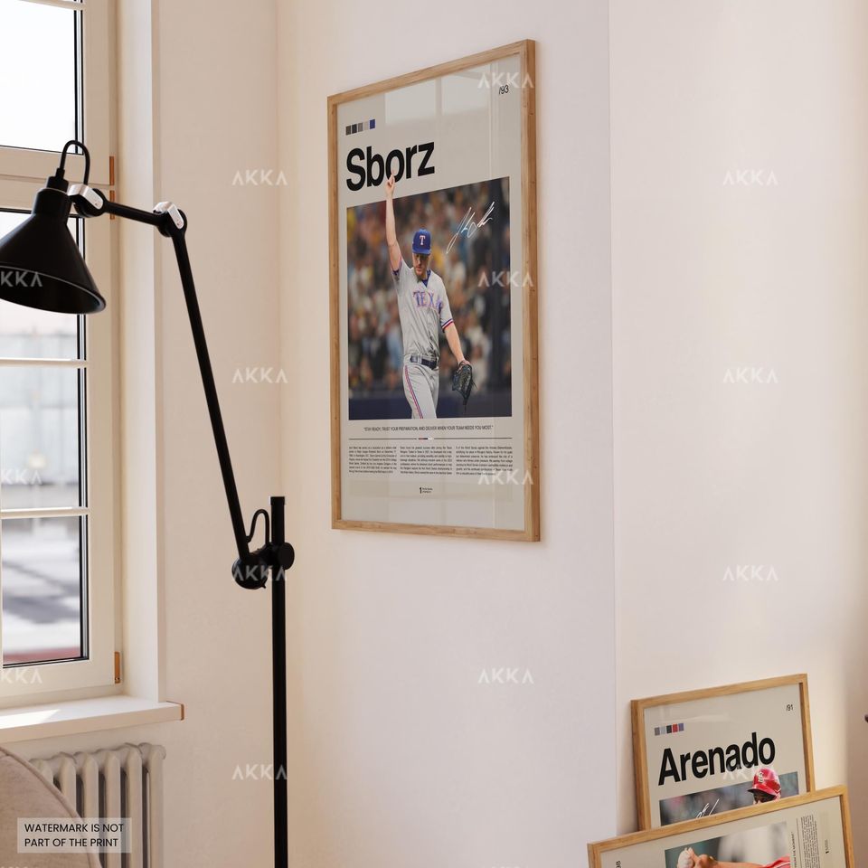 Josh Sborz Poster, Texas Rangers Wall Art Print, Framed Baseball Decor