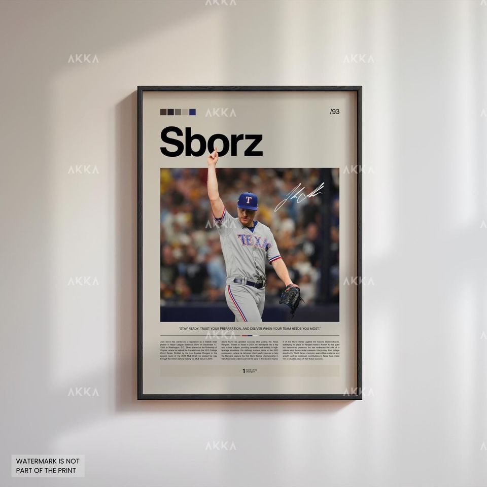 Josh Sborz Poster, Texas Rangers Wall Art Print, Framed Baseball Decor