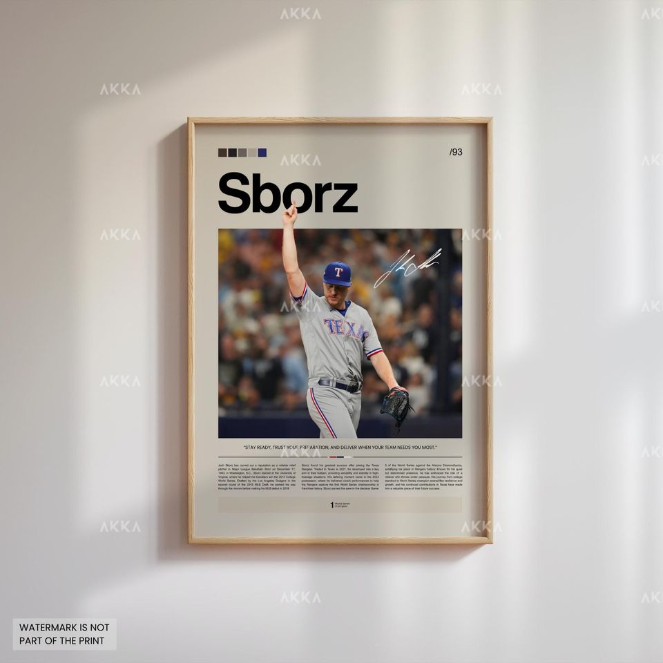 Josh Sborz Poster, Texas Rangers Wall Art Print, Framed Baseball Decor