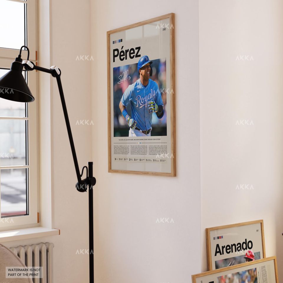 Salvador Prez Poster, Kansas City Royals Wall Art Print, Framed Baseball Decor