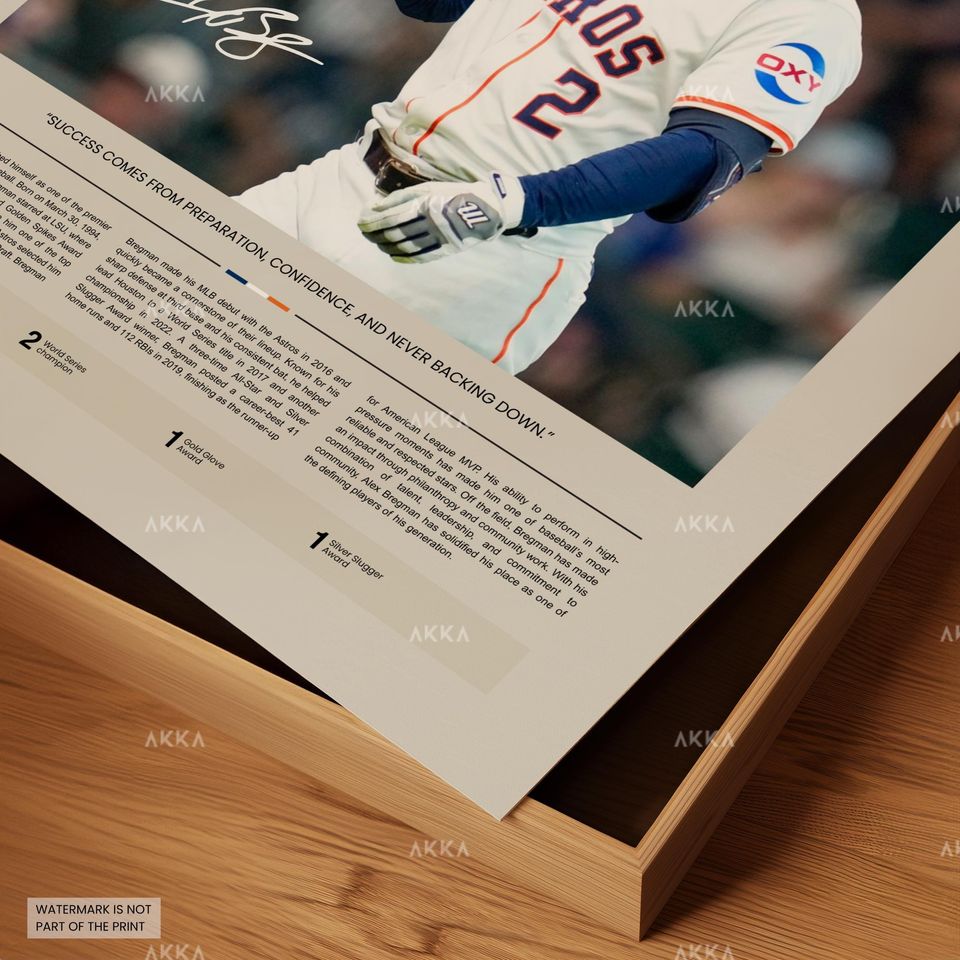 Alex Bregman Poster, Houston Astros Wall Art Print, Framed Baseball Decor
