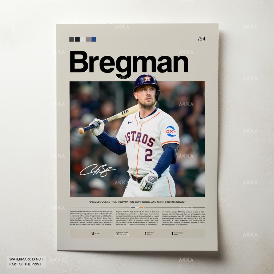 Alex Bregman Poster, Houston Astros Wall Art Print, Framed Baseball Decor