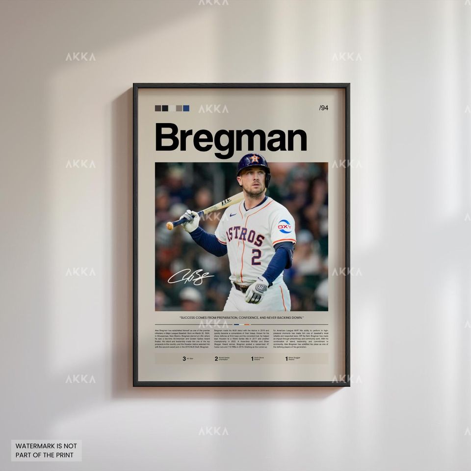 Alex Bregman Poster, Houston Astros Wall Art Print, Framed Baseball Decor