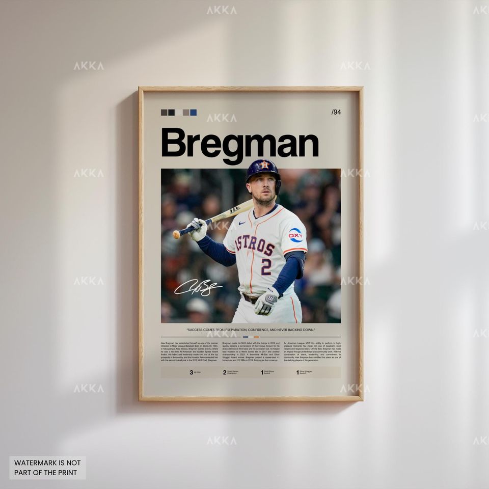 Alex Bregman Poster, Houston Astros Wall Art Print, Framed Baseball Decor