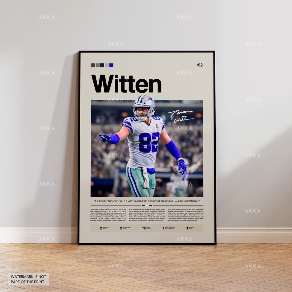 Jason Witten Poster, Witten Cowboys Print, Framed Witten Dallas Art, Witten Wall Decor, Dallas Cowboys Print Fan Gift Idea, Witten Art
