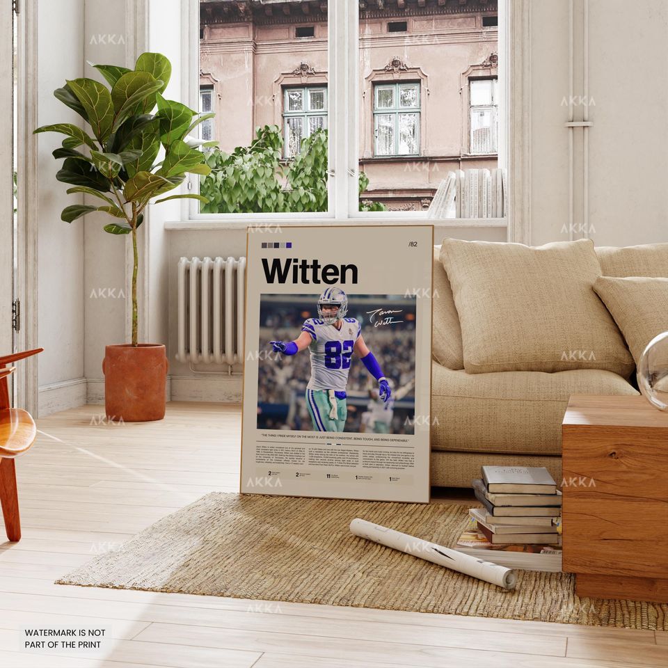 Jason Witten Poster, Witten Cowboys Print, Framed Witten Dallas Art, Witten Wall Decor, Dallas Cowboys Print Fan Gift Idea, Witten Art