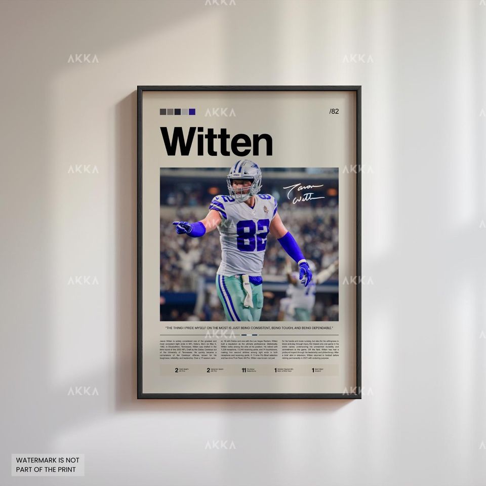 Jason Witten Poster, Witten Cowboys Print, Framed Witten Dallas Art, Witten Wall Decor, Dallas Cowboys Print Fan Gift Idea, Witten Art
