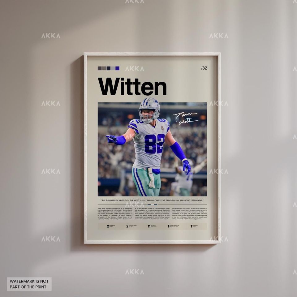 Jason Witten Poster, Witten Cowboys Print, Framed Witten Dallas Art, Witten Wall Decor, Dallas Cowboys Print Fan Gift Idea, Witten Art