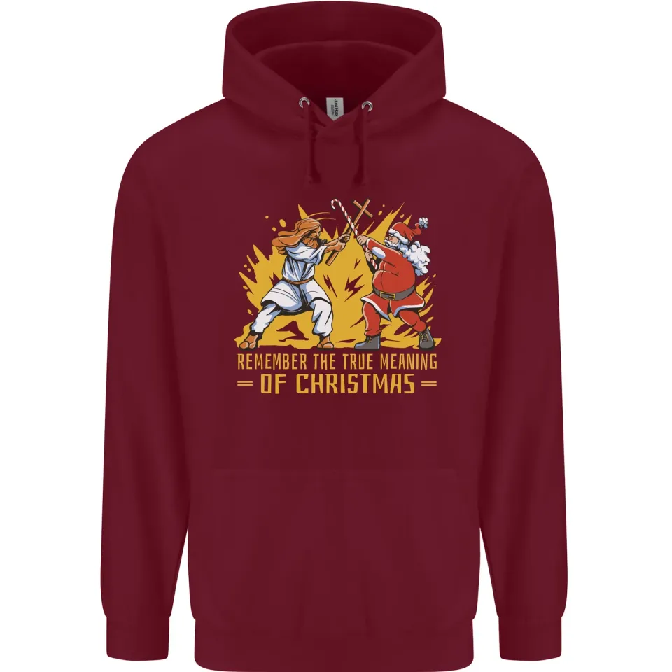 Santa vs Jesus Funny Christmas Hoodie for Men