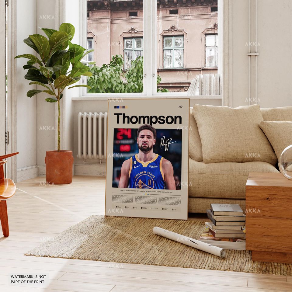 Klay Thompson Poster, Thompson Warriors Print, Framed Thompson Golden State Art, Golden State Warriors Fan Gift Idea, Decor