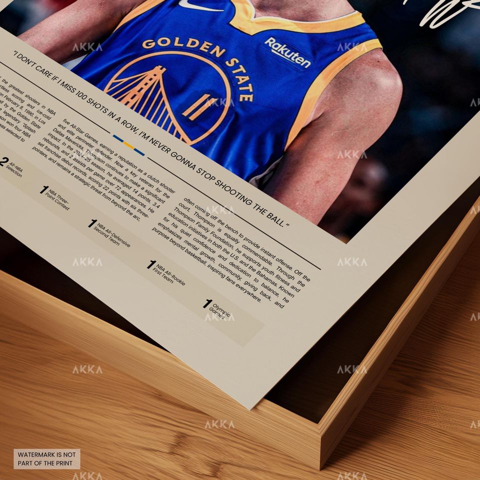 Klay Thompson Poster, Thompson Warriors Print, Framed Thompson Golden State Art, Golden State Warriors Fan Gift Idea, Decor
