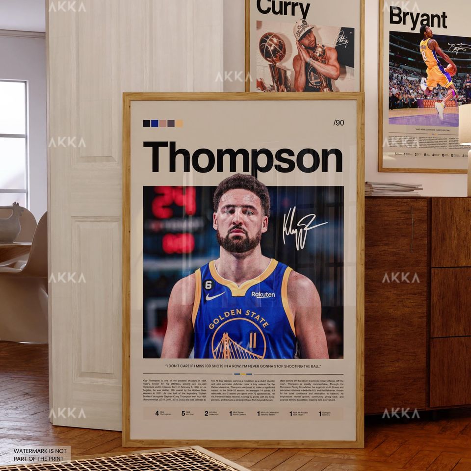 Klay Thompson Poster, Thompson Warriors Print, Framed Thompson Golden State Art, Golden State Warriors Fan Gift Idea, Decor