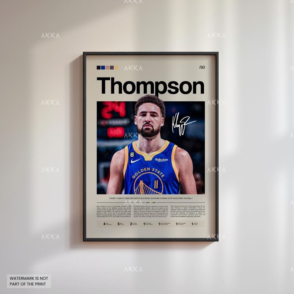 Klay Thompson Poster, Thompson Warriors Print, Framed Thompson Golden State Art, Golden State Warriors Fan Gift Idea, Decor