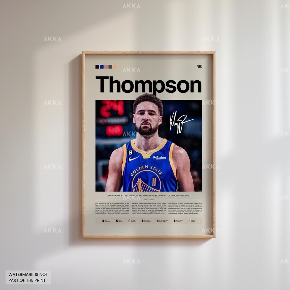 Klay Thompson Poster, Thompson Warriors Print, Framed Thompson Golden State Art, Golden State Warriors Fan Gift Idea, Decor