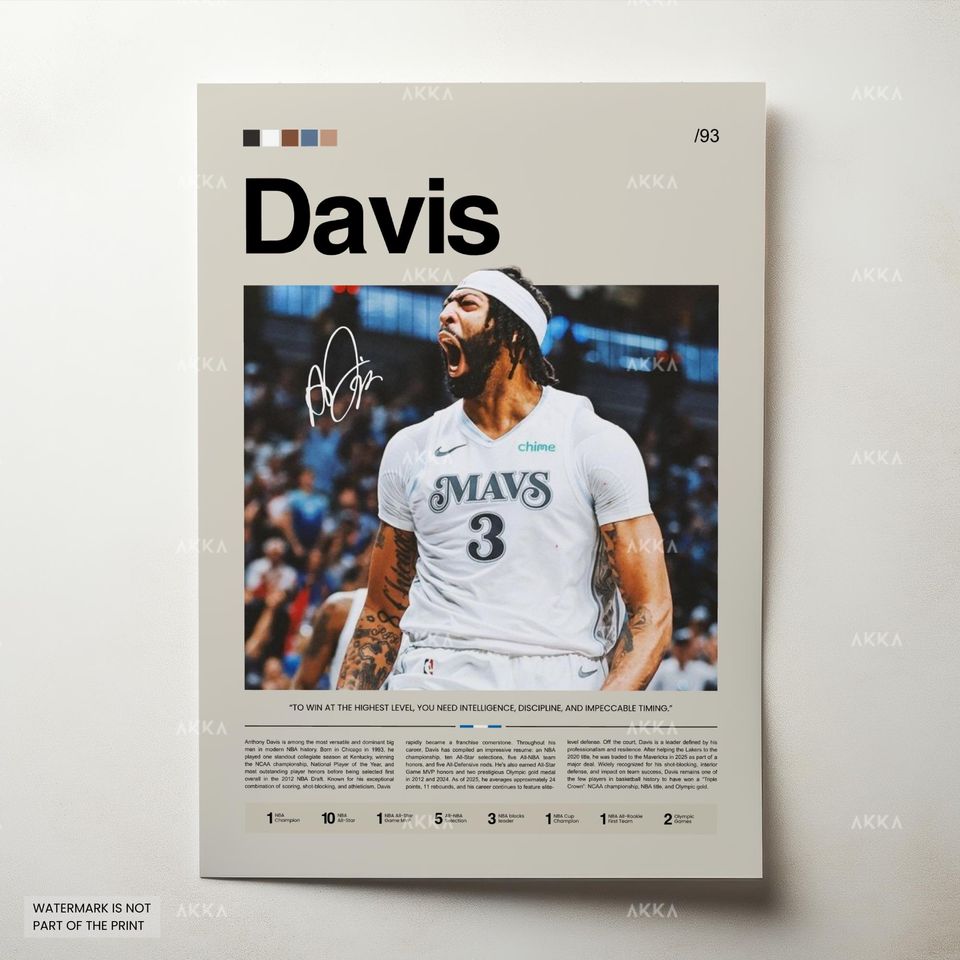 Anthony Davis Poster, Davis Dallas Print, Framed Davis Mavericks Art, Dallas Mavericks Fan Gift Idea, Anthony Davis Wall Art, Decor