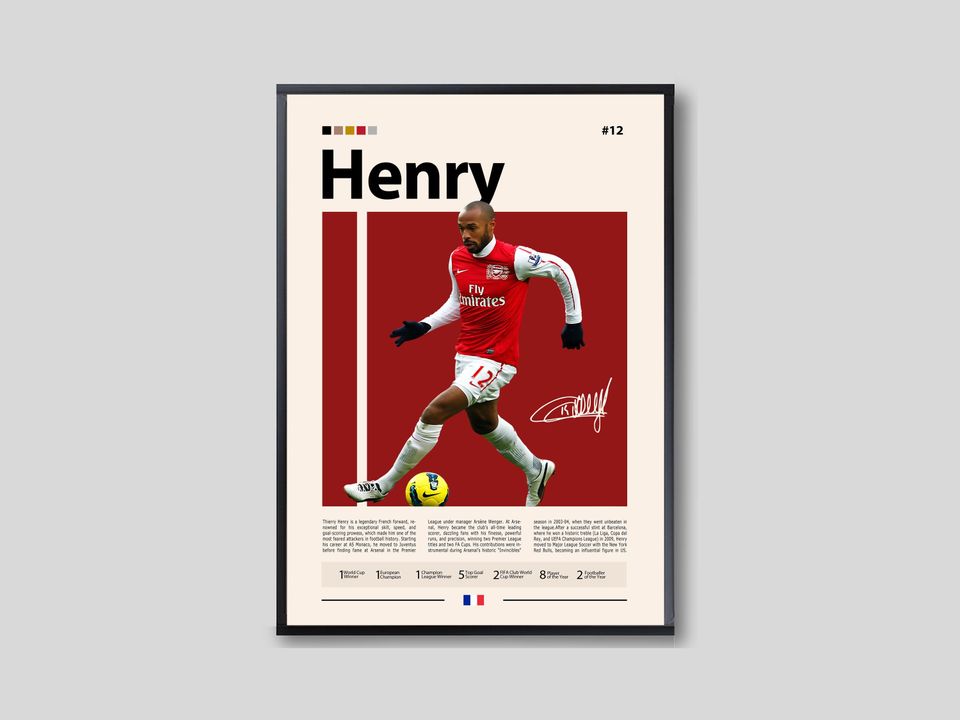 Thierry Henry Arsenal & France Football Legend Poster, Premier League Icon Wall Art, Gunners Striker Memorabilia Print