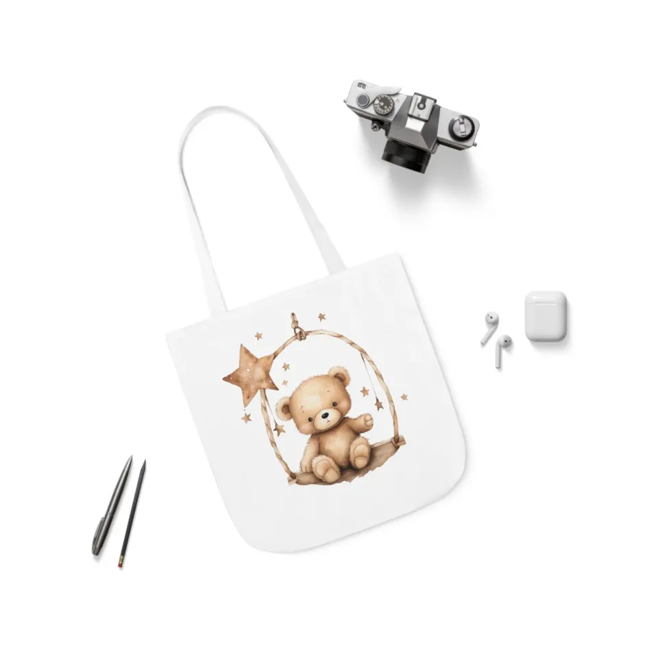 Brown Teddy Bear Polyester Canvas Tote Bag (AOP)