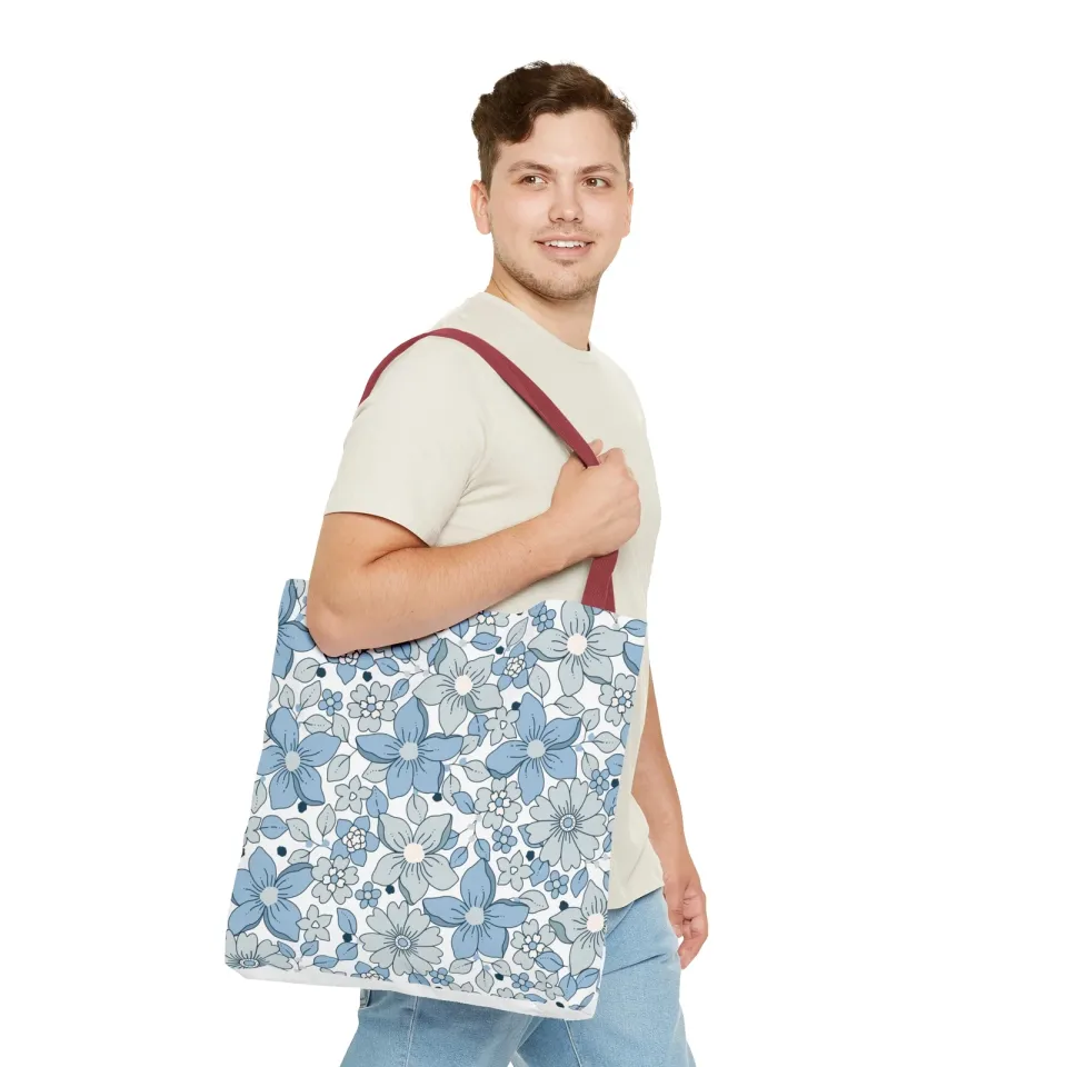 Blue And Grey Flowers Tote Bag (AOP)
