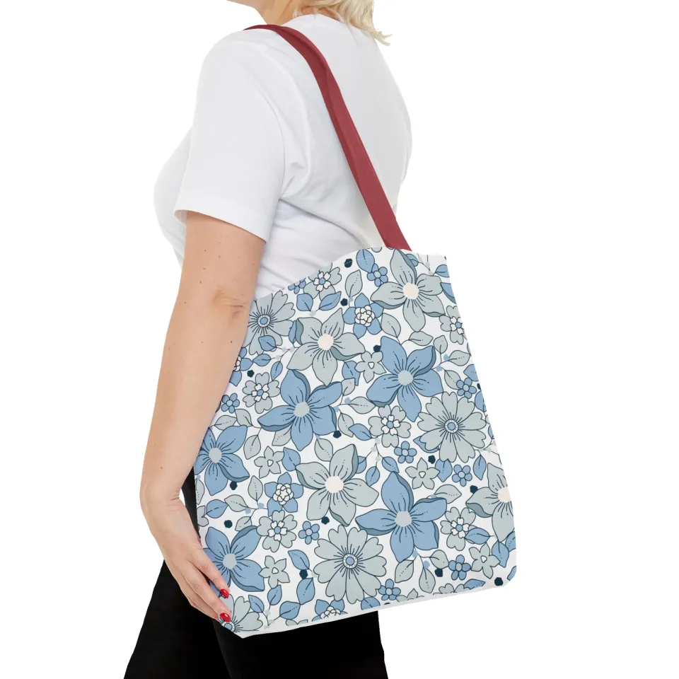 Blue And Grey Flowers Tote Bag (AOP)