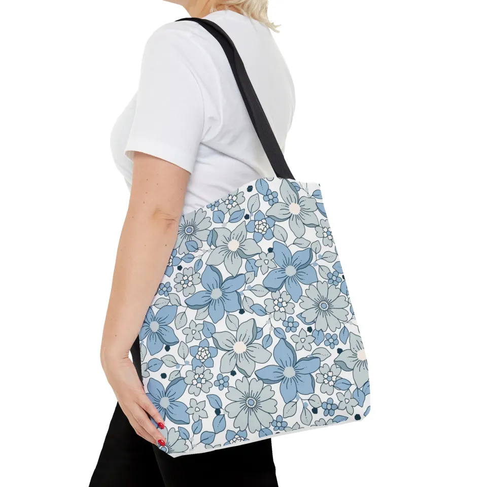 Blue And Grey Flowers Tote Bag (AOP)