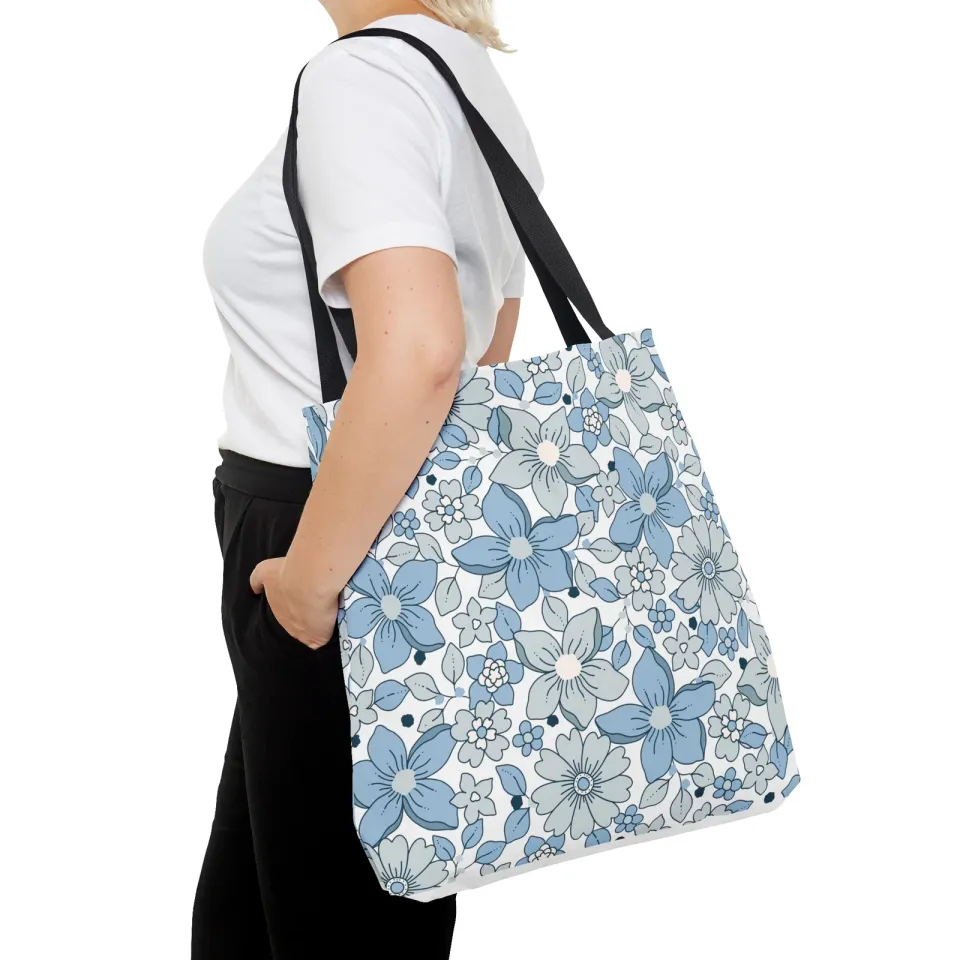 Blue And Grey Flowers Tote Bag (AOP)