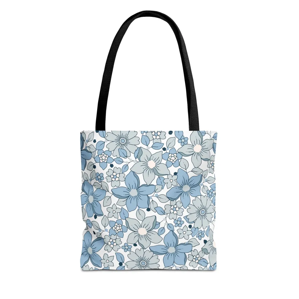 Blue And Grey Flowers Tote Bag (AOP)