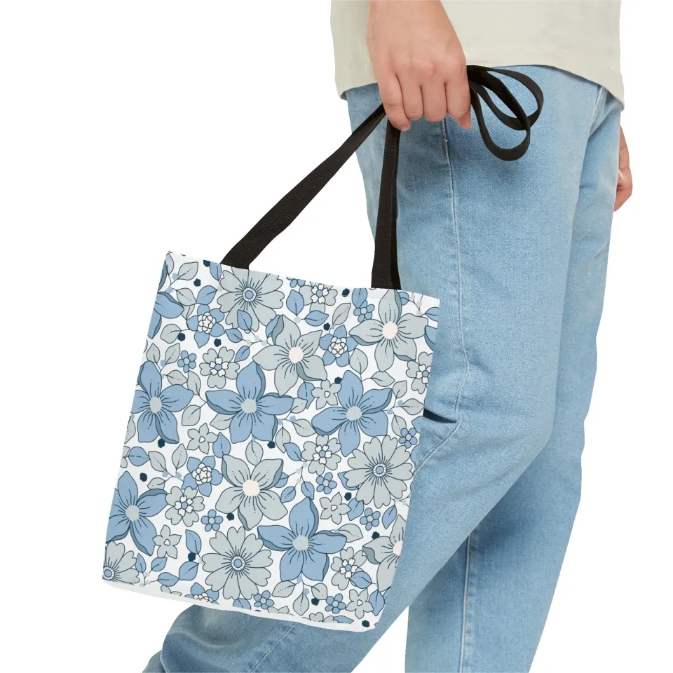 Blue And Grey Flowers Tote Bag (AOP)