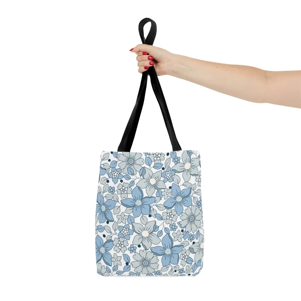 Blue And Grey Flowers Tote Bag (AOP)