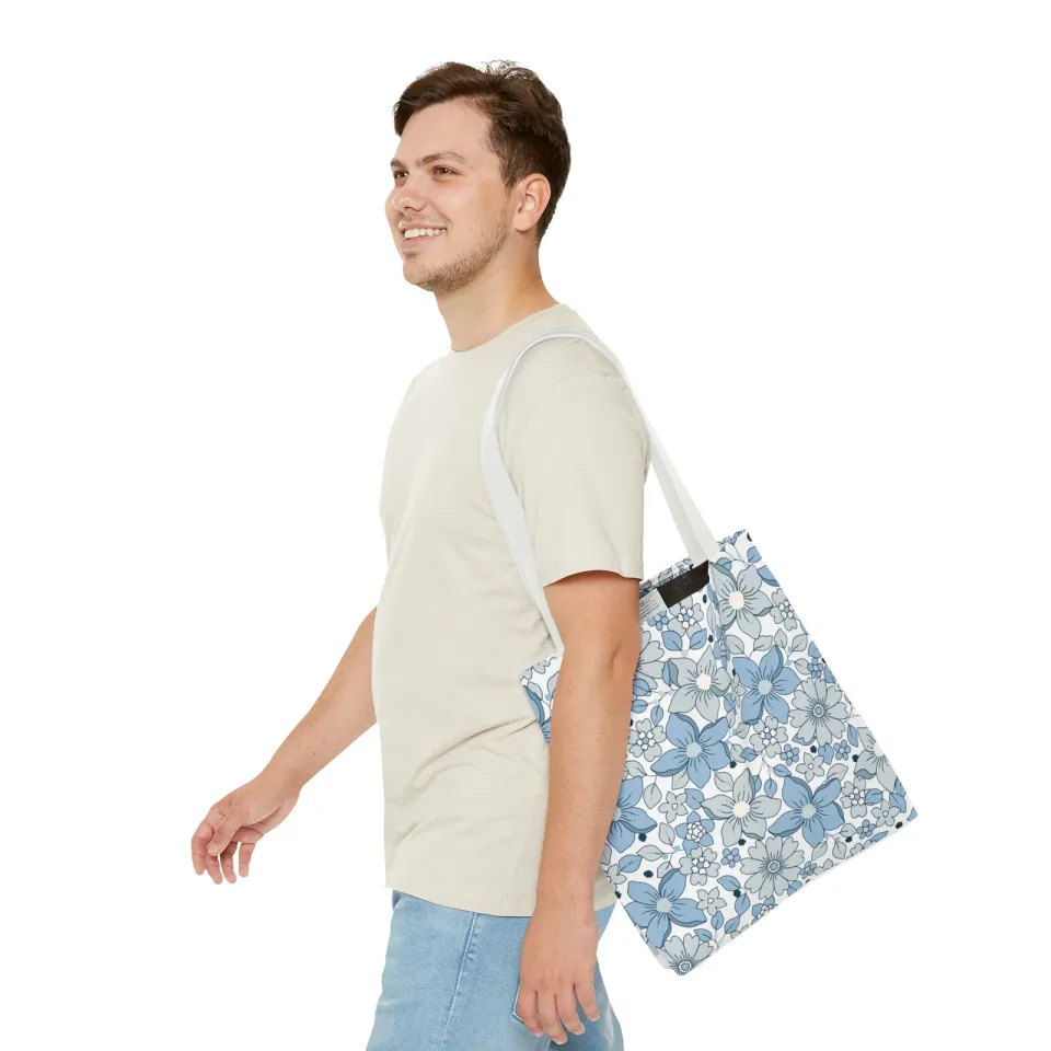 Blue And Grey Flowers Tote Bag (AOP)