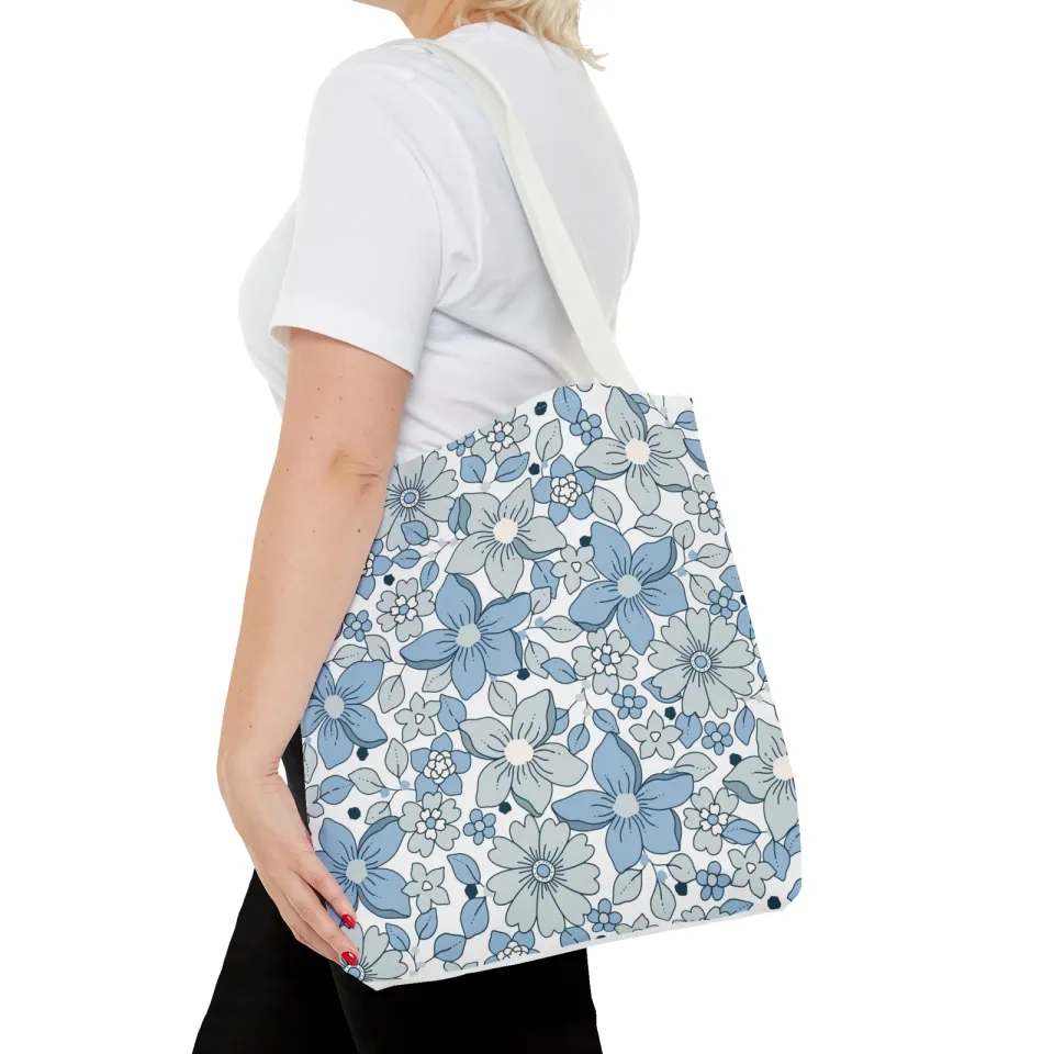 Blue And Grey Flowers Tote Bag (AOP)