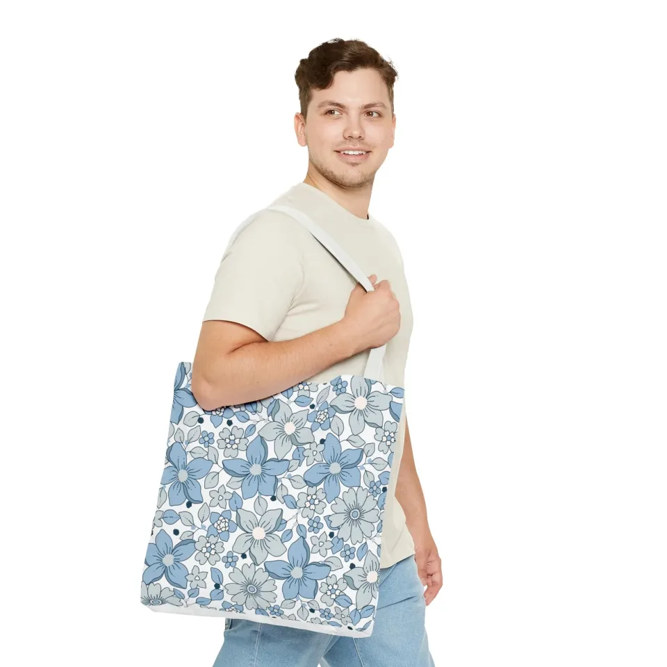 Blue And Grey Flowers Tote Bag (AOP)