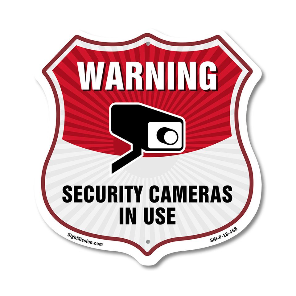 Video Surveillance Shield Sign Warning Security Cameras In U Shield Shaped Sign