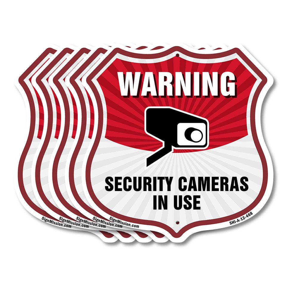 Video Surveillance Shield Sign Warning Security Cameras In U Shield Shaped Sign