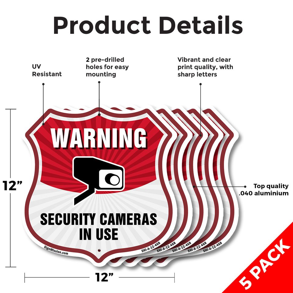Video Surveillance Shield Sign Warning Security Cameras In U Shield Shaped Sign