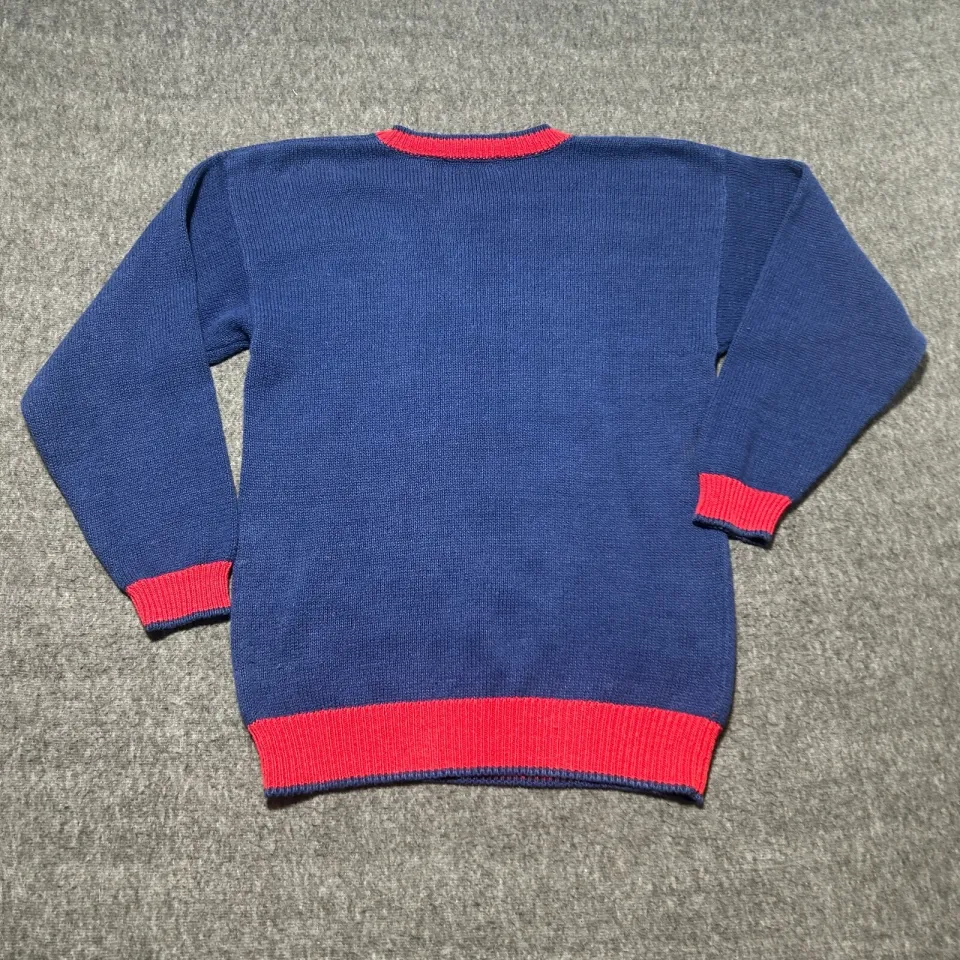 Christmas Sweater Ugly Medium Holiday Blue Tree Candy Cane Wreath Grandma