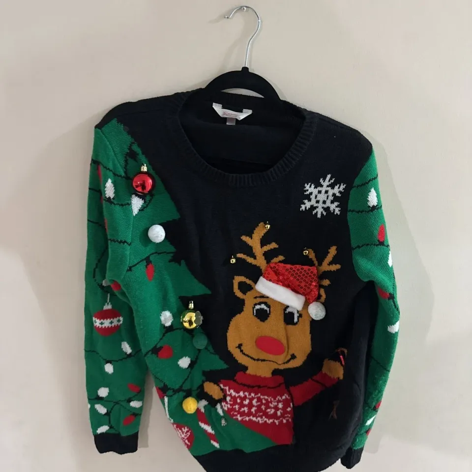 No Boundaries Ugly Christmas Sweater - Rudolph & 3D Ornaments, Size 2XL