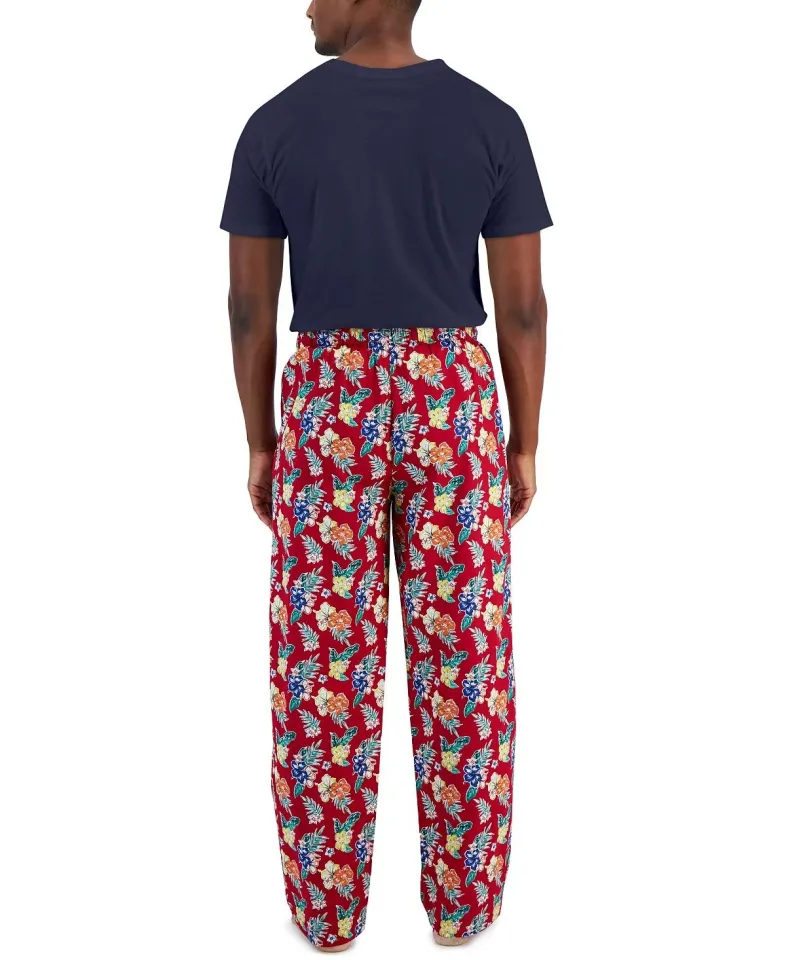 Club Room Men's Solid Top & Tropical Pants 2-Pc. Pajama Set Jester Red-Medium