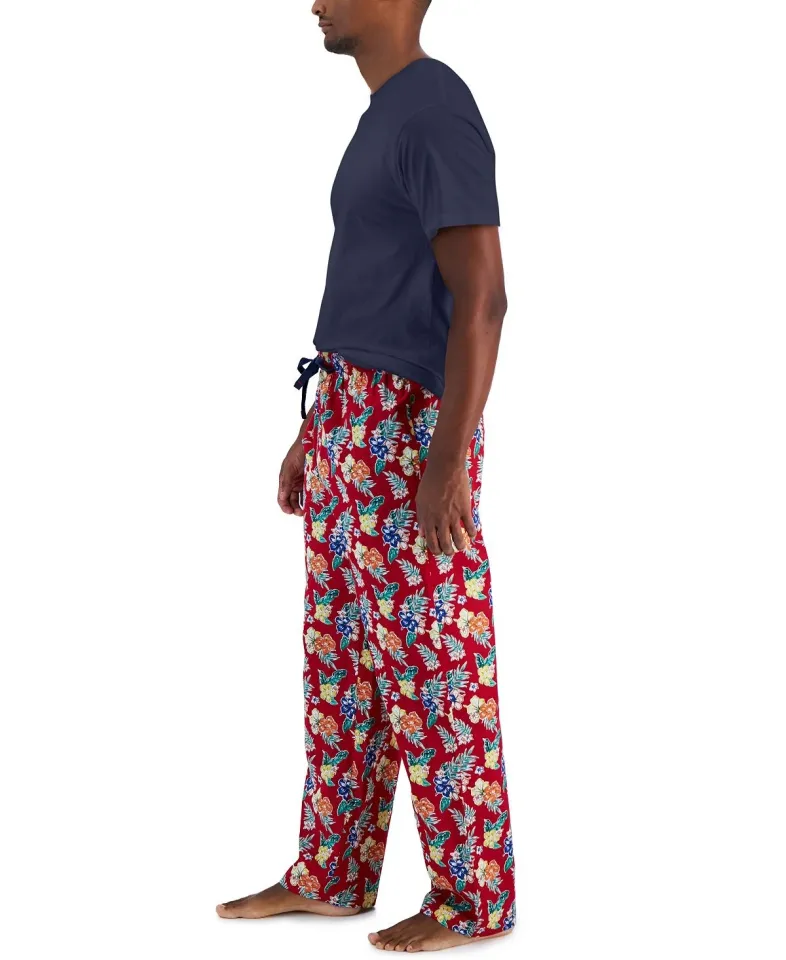 Club Room Men's Solid Top & Tropical Pants 2-Pc. Pajama Set Jester Red-Medium