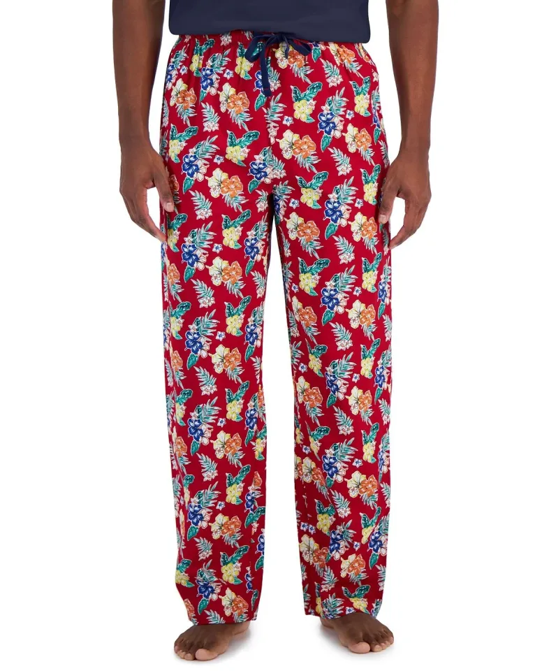Club Room Men's Solid Top & Tropical Pants 2-Pc. Pajama Set Jester Red-Medium