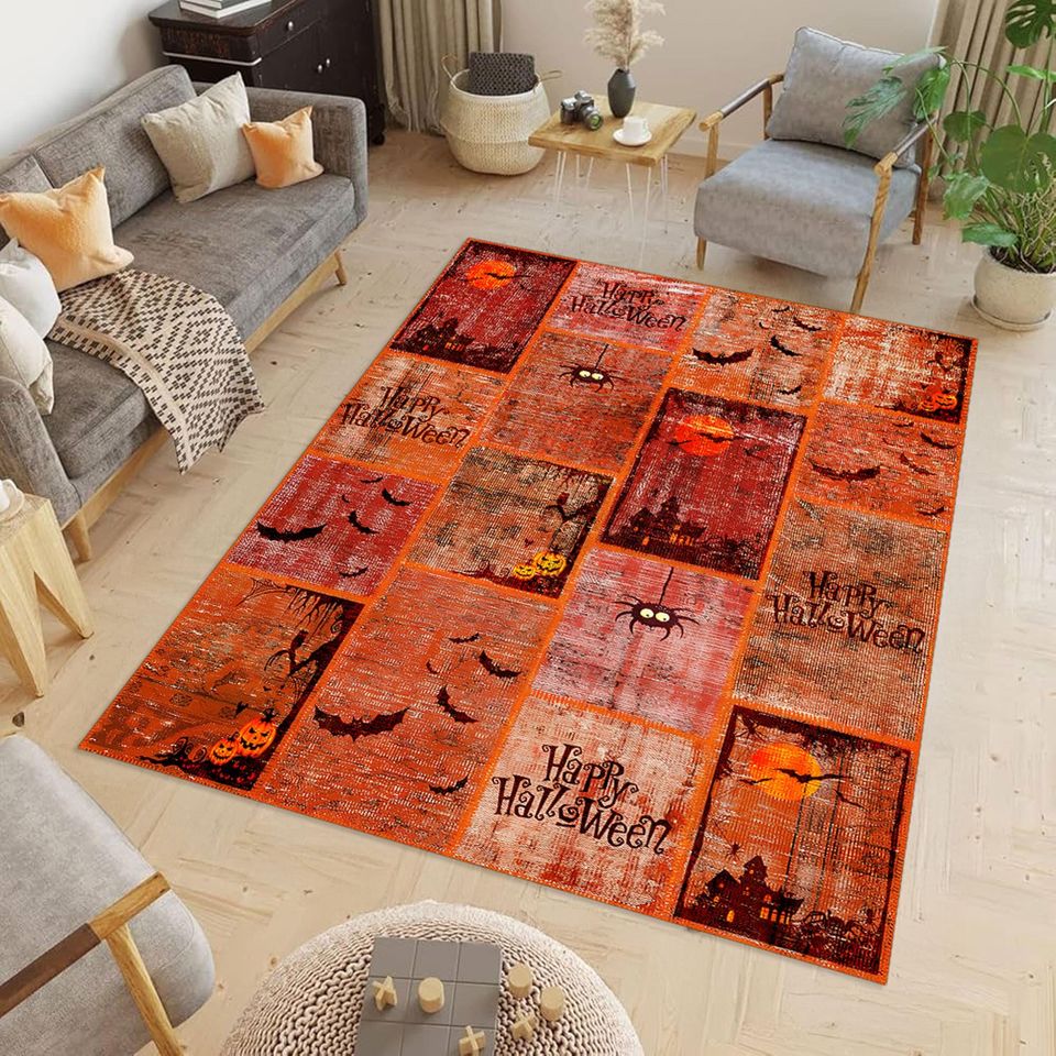Halloween Spooky Bat Pumpkin Spider Gothic Area Rug, Haunted House Decor, Halloween Gift