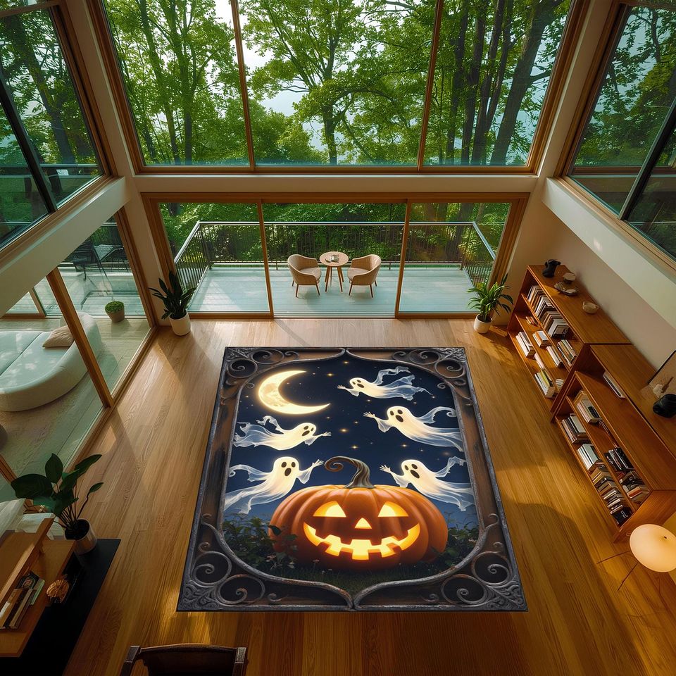 Halloween Ghost Pumpkin Rug: Spooky Gothic Autumn Dcor