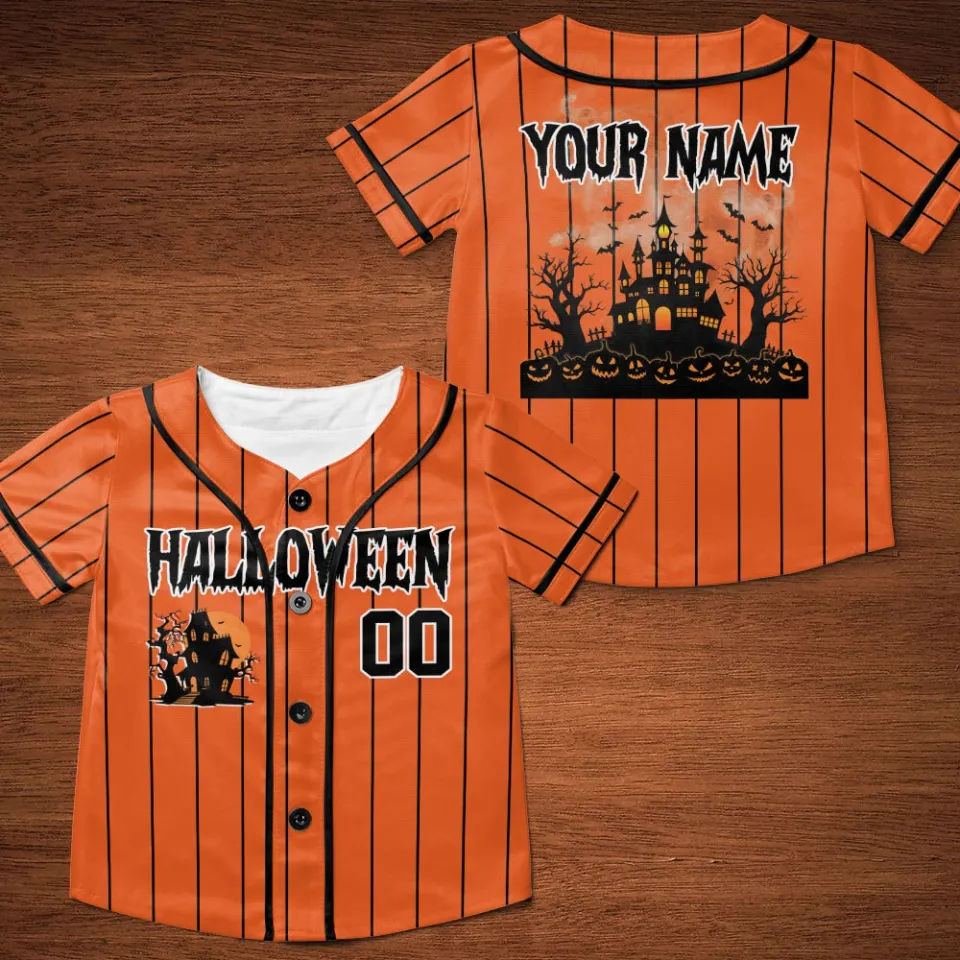 Personalized Halloween Haunted House Baseball Jersey, Pumpkin Halloween Jersey