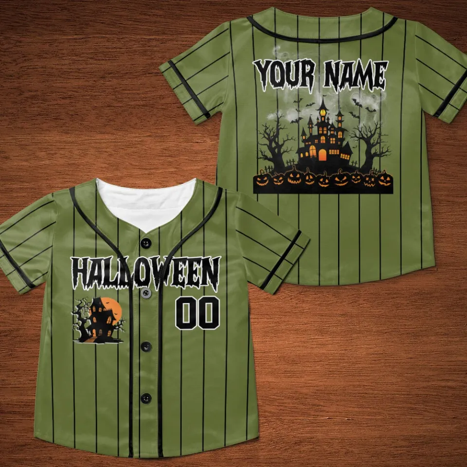Personalized Halloween Haunted House Baseball Jersey, Pumpkin Halloween Jersey