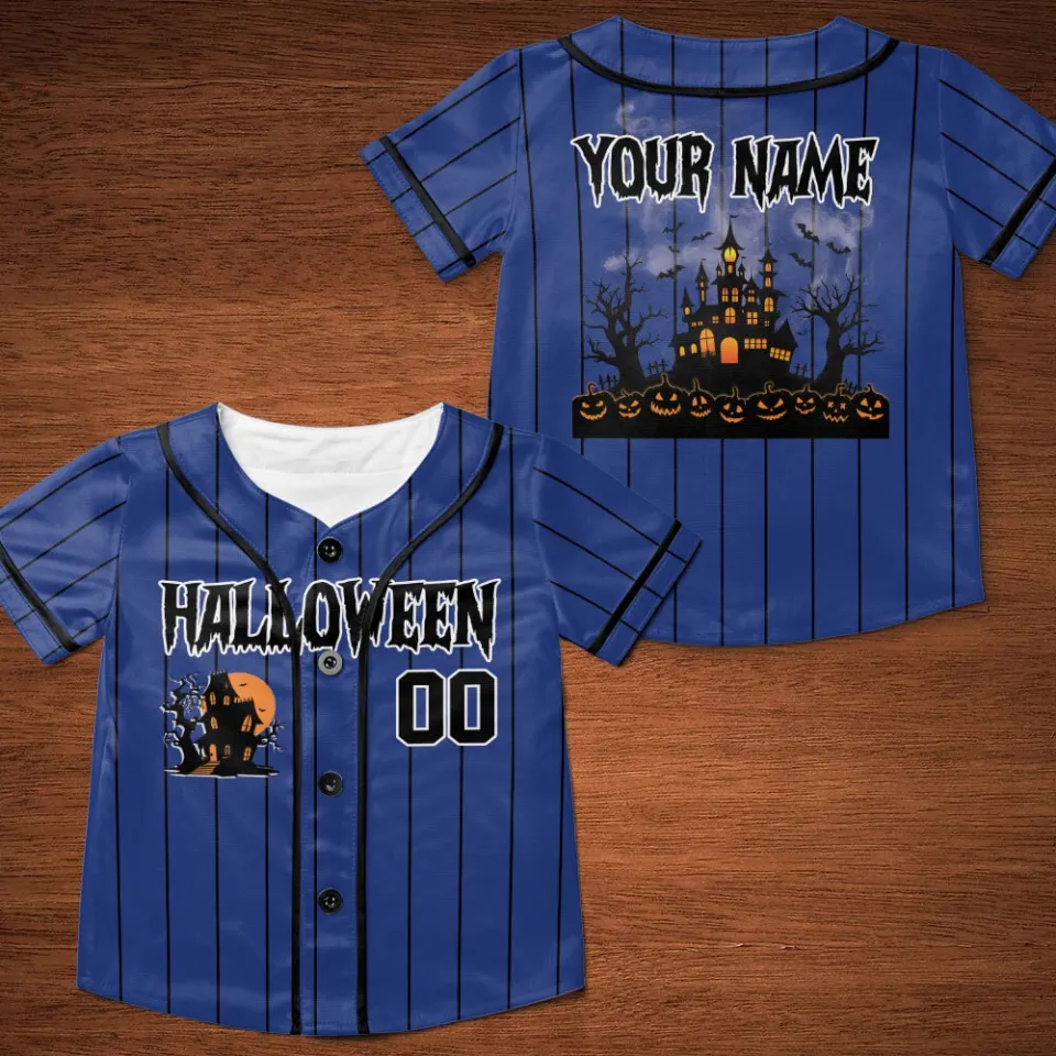 Personalized Halloween Haunted House Baseball Jersey, Pumpkin Halloween Jersey