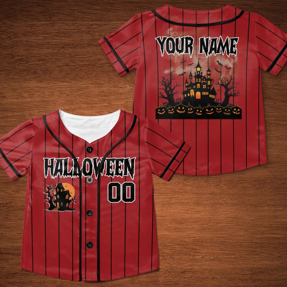 Personalized Halloween Haunted House Baseball Jersey, Pumpkin Halloween Jersey