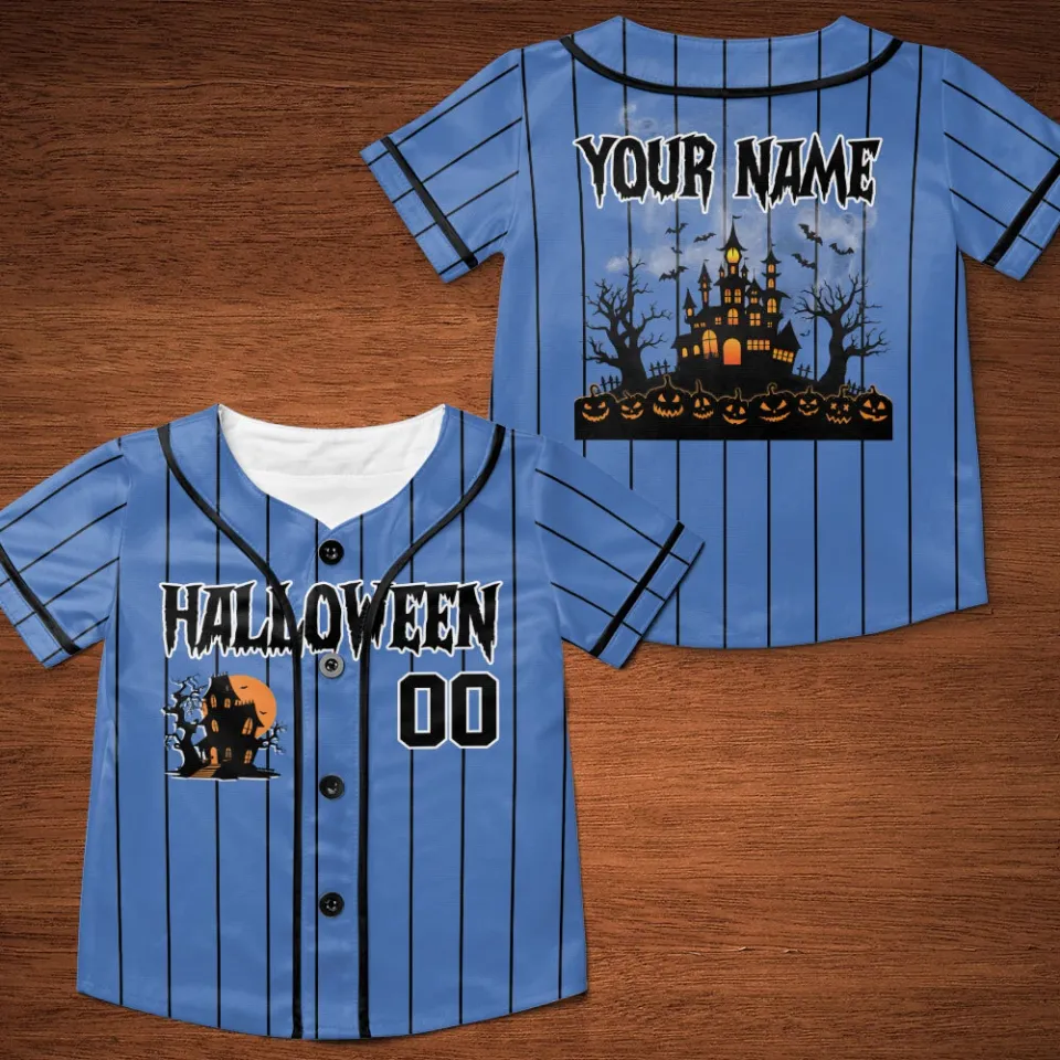 Personalized Halloween Haunted House Baseball Jersey, Pumpkin Halloween Jersey